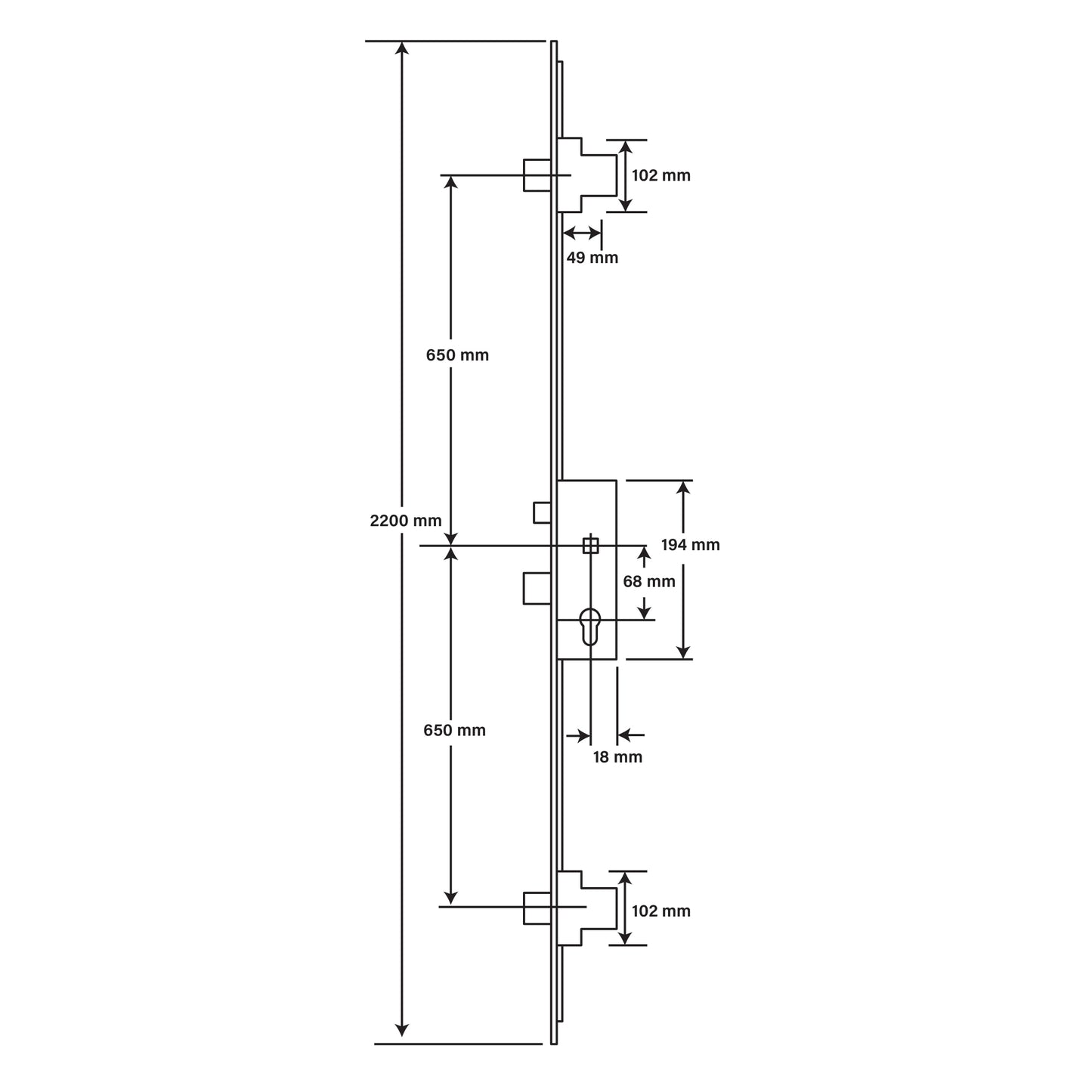 Fullex SL16 3 Deadbolt 35x68 – 16mm Faceplate