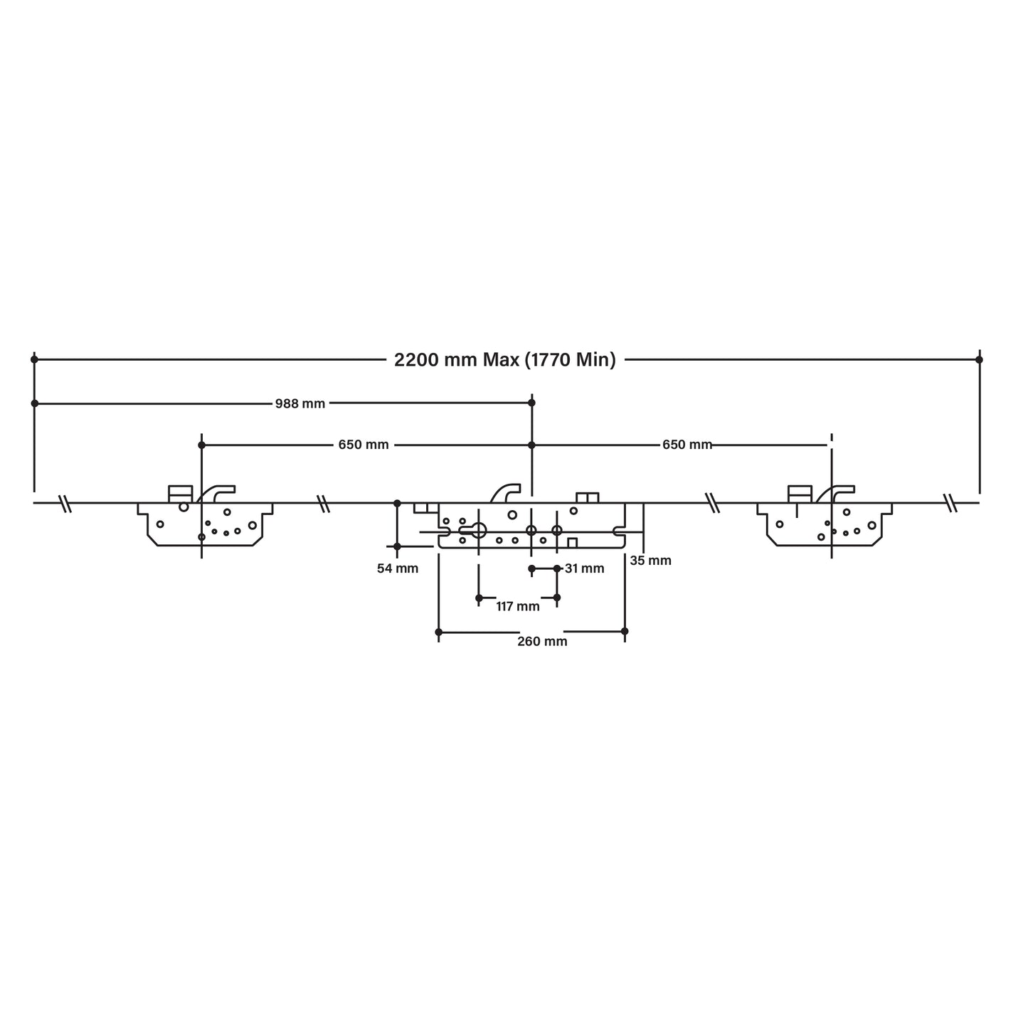 Millenco 3 Hook 2 Deadbolt 2 Roller 35x117